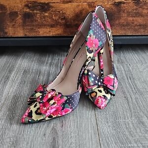 Betsey Johnson Pink Floral Polka Dot Heels